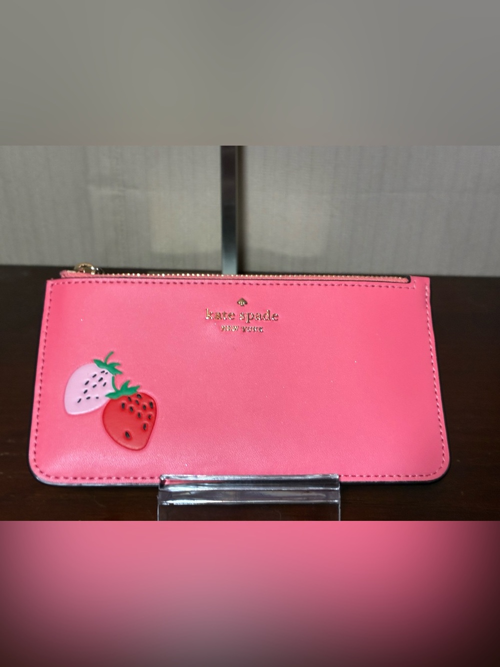 kate spade strawberry applique zip card holder